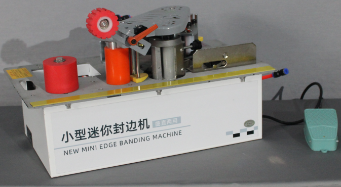 Mini edge banding machine with dust-free saw table for precise woodworking.